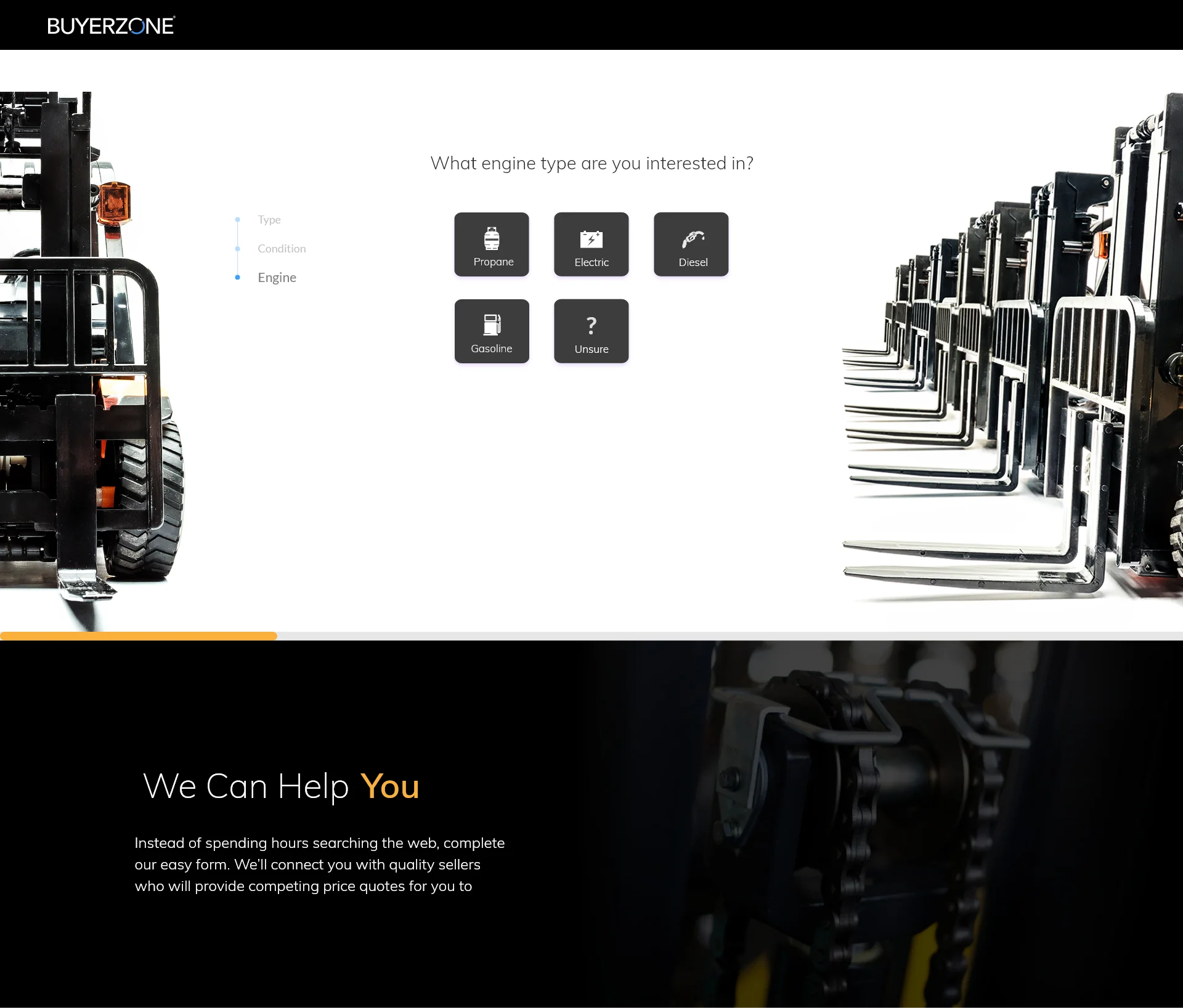 Lead generation page for forklift buyers