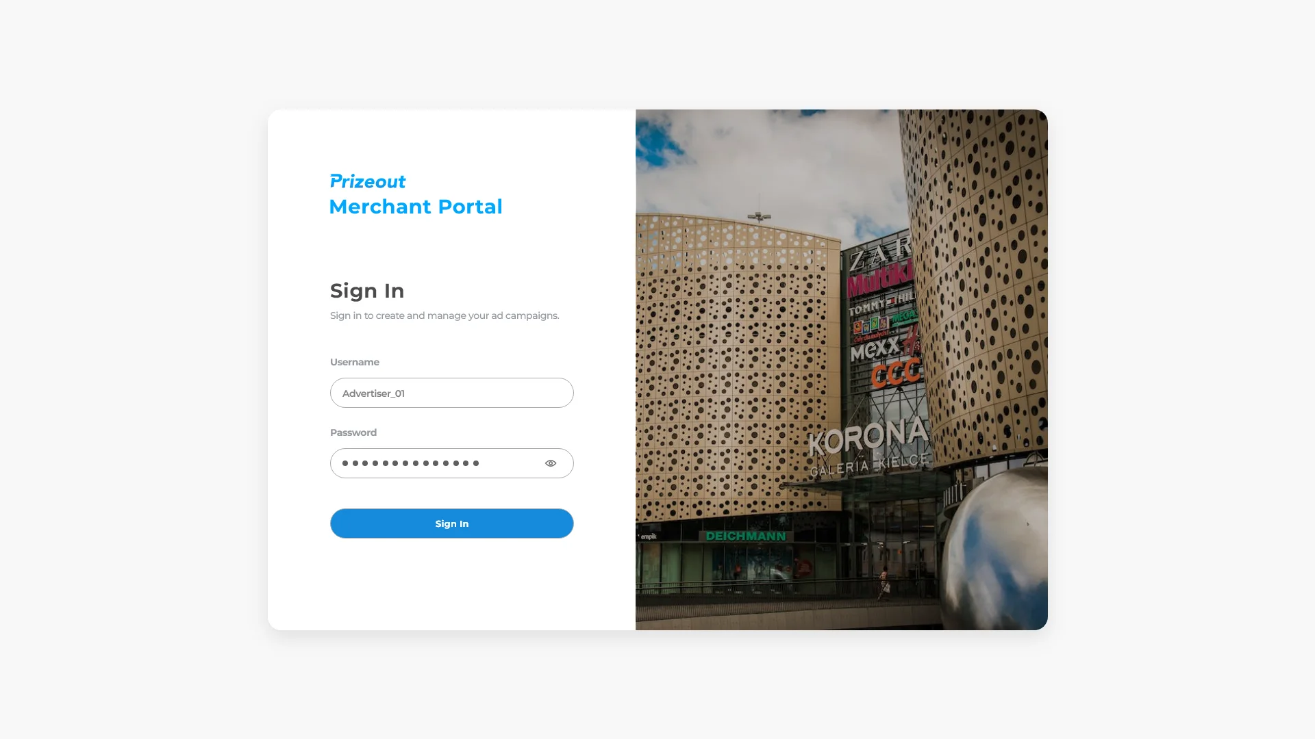 Prizeout campaign platform sign-in screen