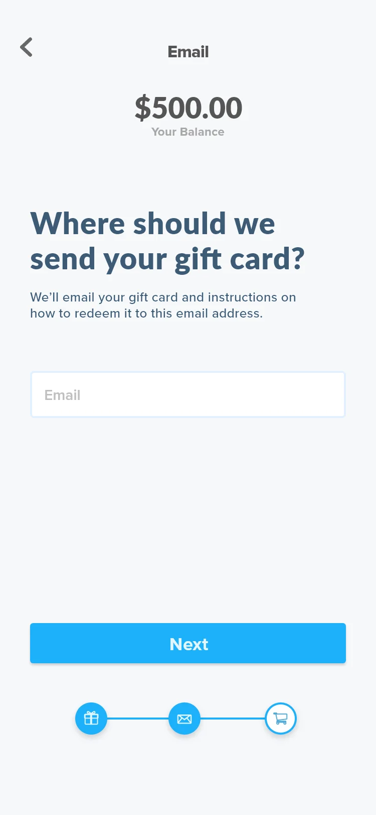 Prizeout gift card web app email entry screen