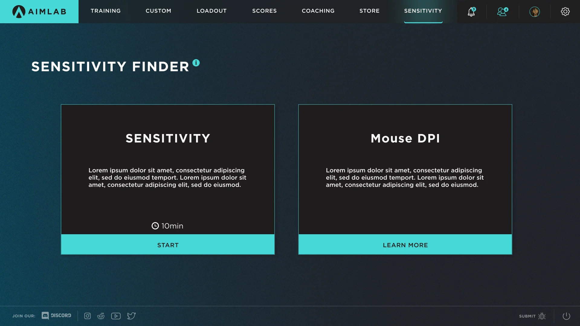 Sens Finder home screen with mouse selection