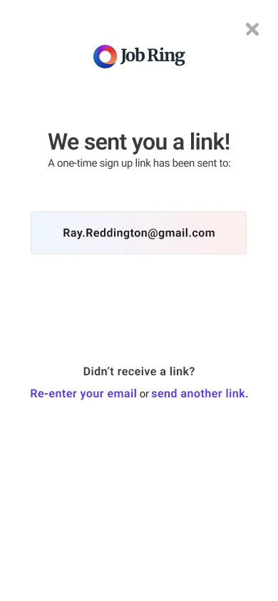 Job Ring mobile sign-up screen two