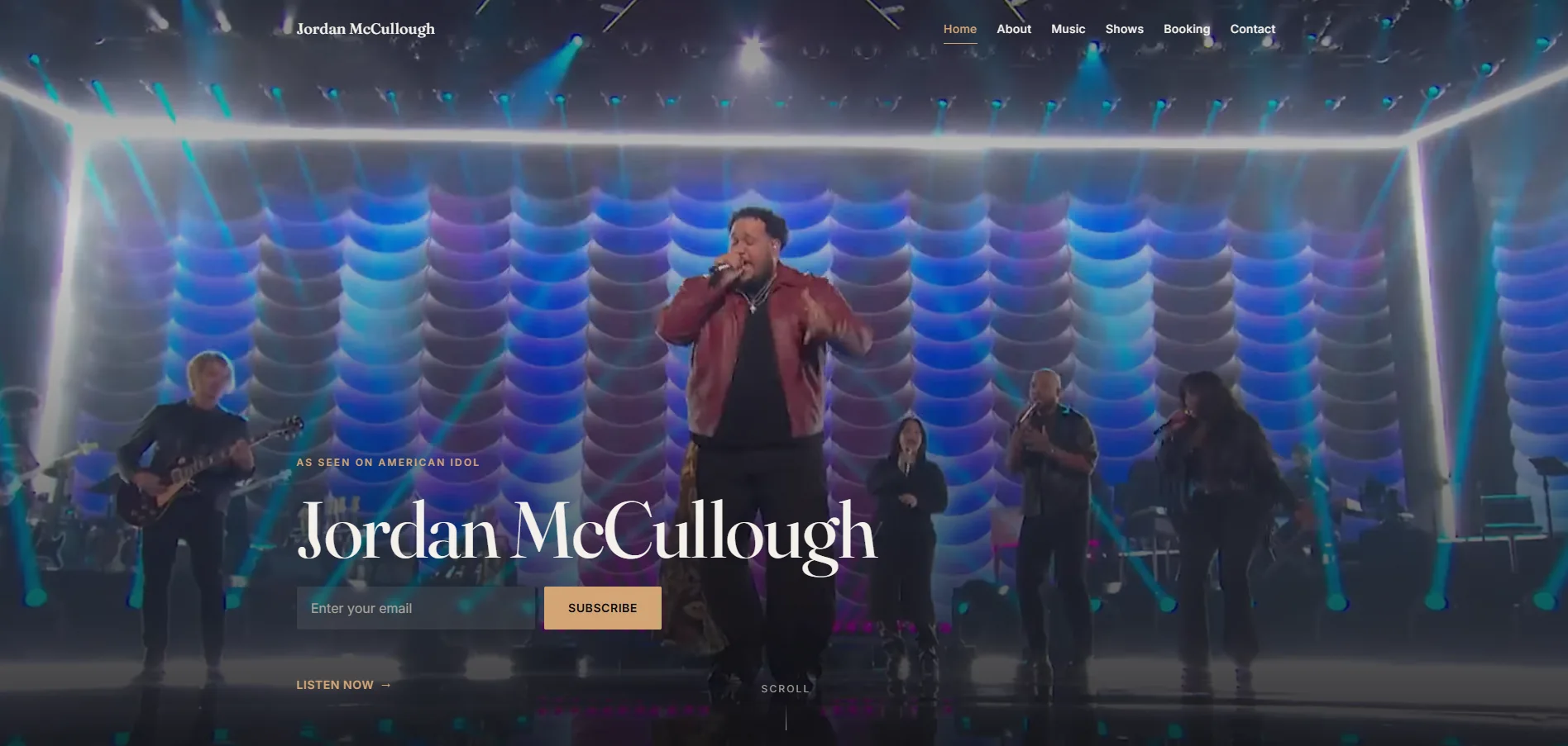 Jordan McCullough tour page listing upcoming show dates with ticket links