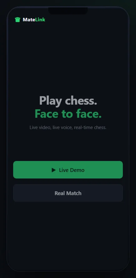 Chess app lobby screen with options to watch a live demo or start a real match